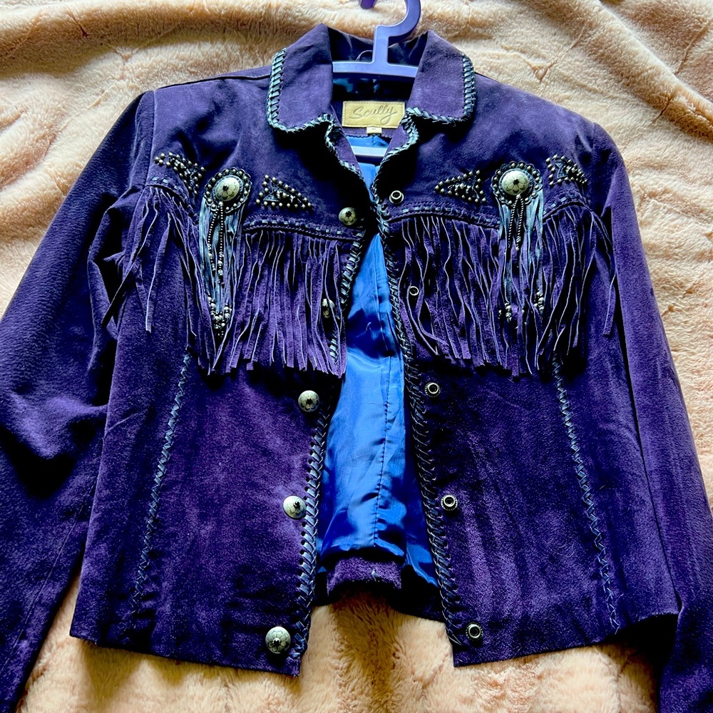 Purple suede fringed jacket size medium, never worn